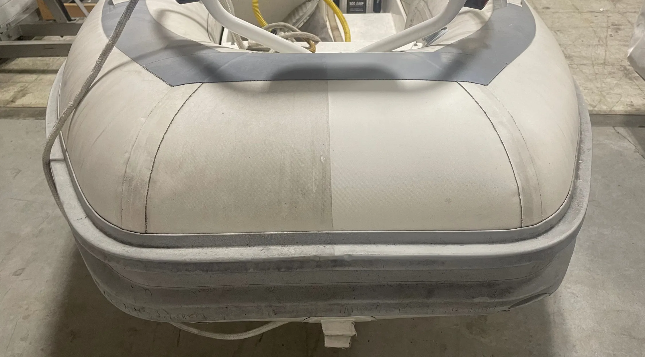Inflatable boat repair inspection closeup