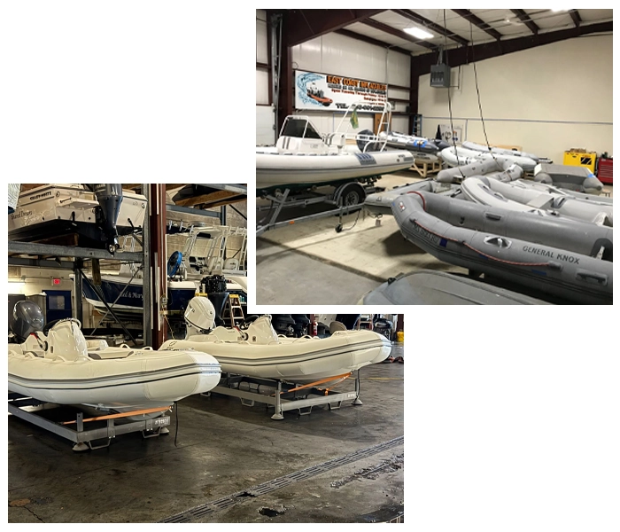 Inflatable boats in repair facility